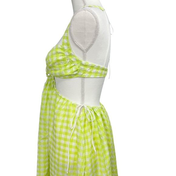 For Love and Lemons Maureen Midi Gingham Green White Cutout Dress Size Small NWT - Picture 4 of 9